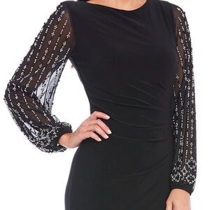 Marina Women's Beaded Long Sleeve Maxi Gown